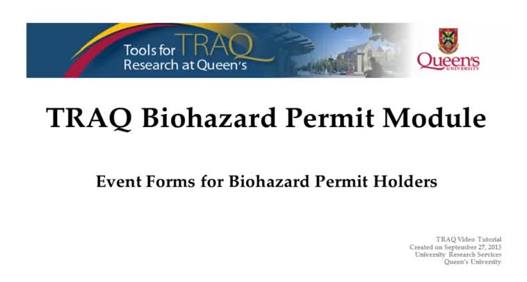 TRAQ Biohazard Module - Event Forms for Biohazard Permit Holders